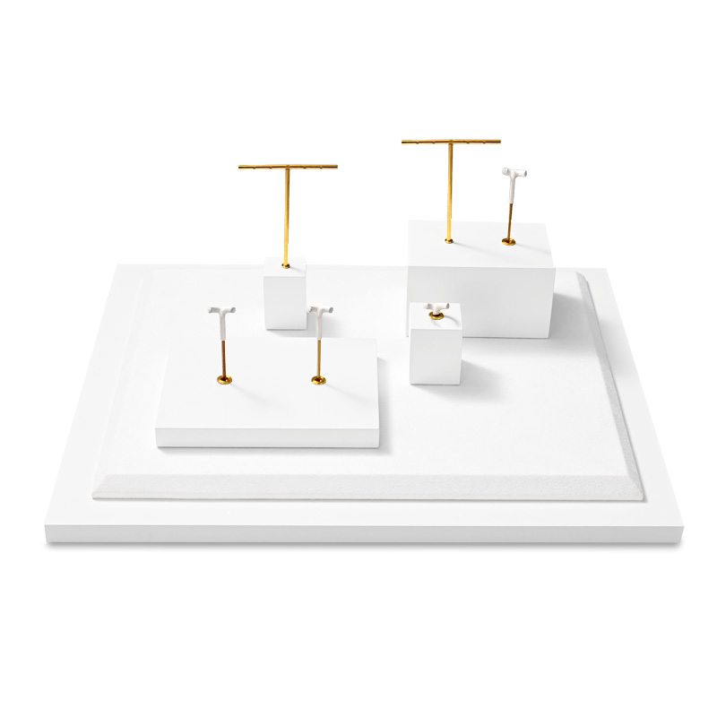 Fanxi Elegant White Baking Paint Jewelry Display Stand Glossy Earring Ring Holder for Jewelry Shop