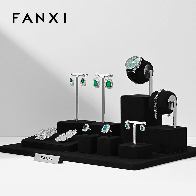 FANXI Jewelry Display Rack For Bracelet Earrings Ring Brooch Exhibitor Organizer Custom Microfiber Metal Jewelry Display