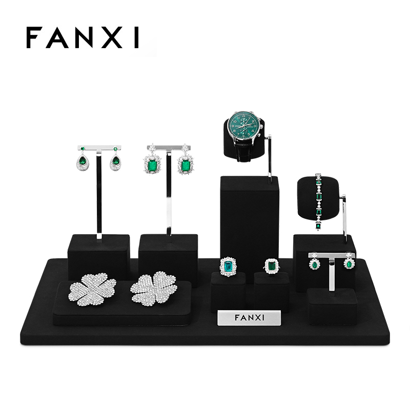 FANXI Jewelry Display Rack For Bracelet Earrings Ring Brooch Exhibitor Organizer Custom Microfiber Metal Jewelry Display