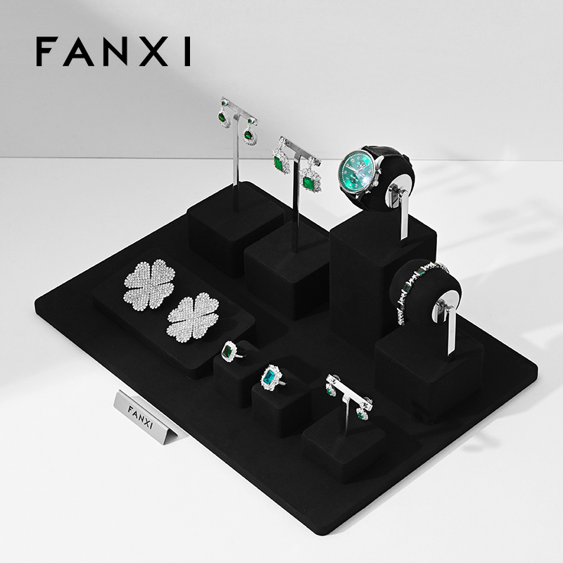 FANXI Jewelry Display Rack For Bracelet Earrings Ring Brooch Exhibitor Organizer Custom Microfiber Metal Jewelry Display