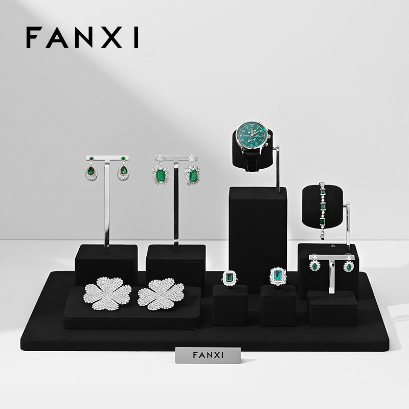 FANXI Jewelry Display Rack For Bracelet Earrings Ring Brooch Exhibitor Organizer Custom Microfiber Metal Jewelry Display