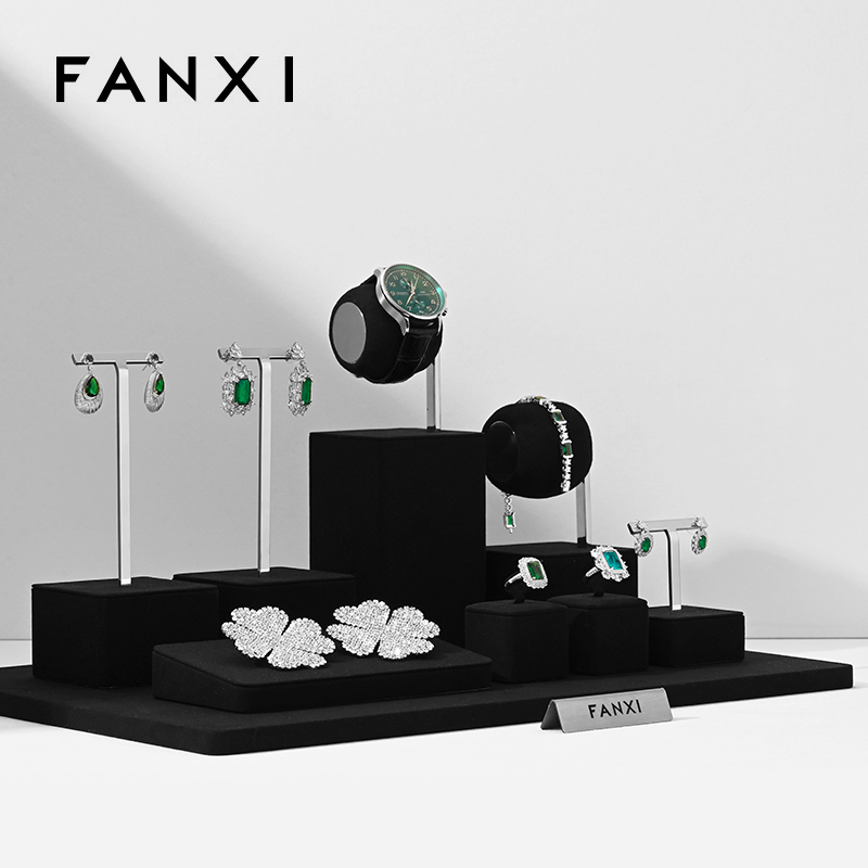 FANXI Jewelry Display Rack For Bracelet Earrings Ring Brooch Exhibitor Organizer Custom Microfiber Metal Jewelry Display