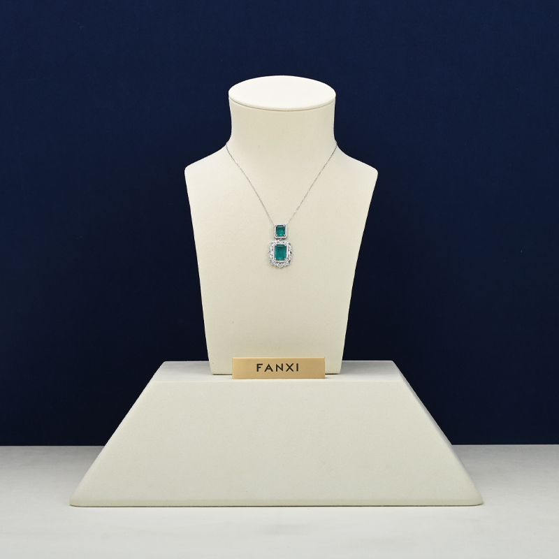 FANXI Luxury Unique Design Beige Jewelry Display Portrait Microfiber Base Necklace Busts T-set Base