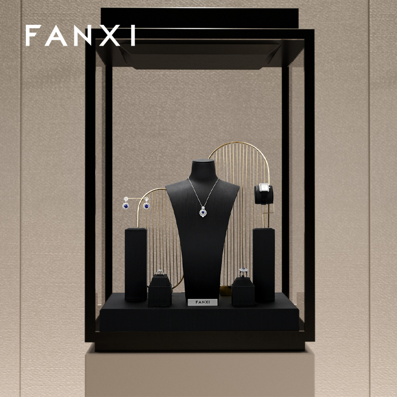 FANXI Brand New Product Present Bijoux Professionnal Jewelry Display Set Jewelery Microfiber and Metal Display Set