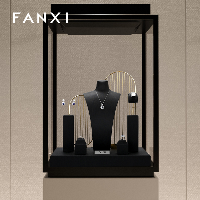 FANXI Brand New Product Present Bijoux Professionnal Jewelry Display Set Jewelery Microfiber and Metal Display Set