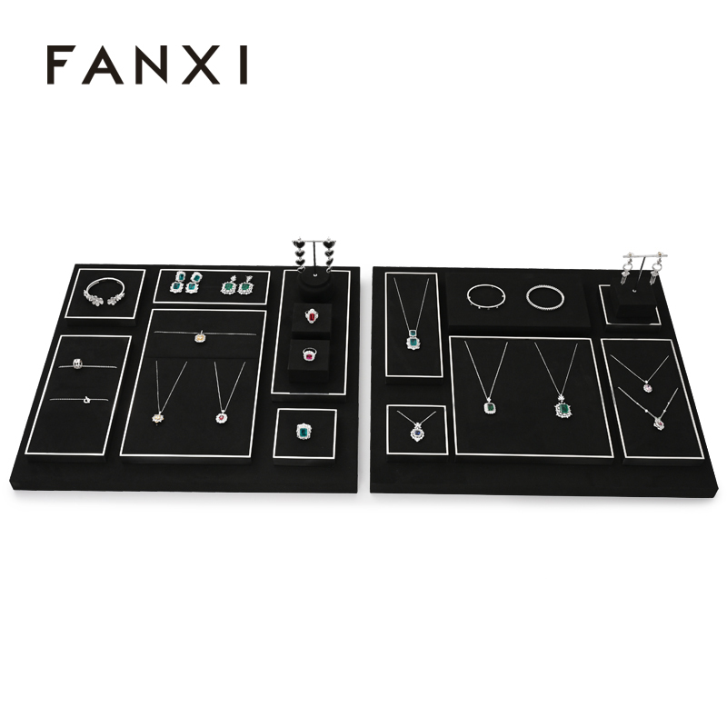 FANXI Customized Free Combination of Jewelry Display Present Bijoux Professionnel Microfiber Metal Black Base