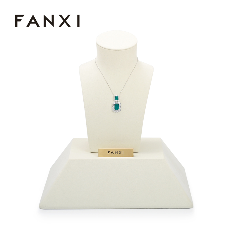 FANXI Luxury Unique Design Beige Jewelry Display Portrait Microfiber Base Necklace Busts T-set Base