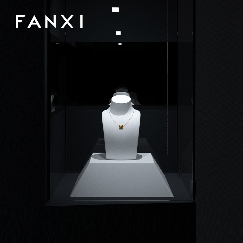 FANXI Unique Design White Jewelry Display Portrait PU Leather Base Necklace Busts T-set Base