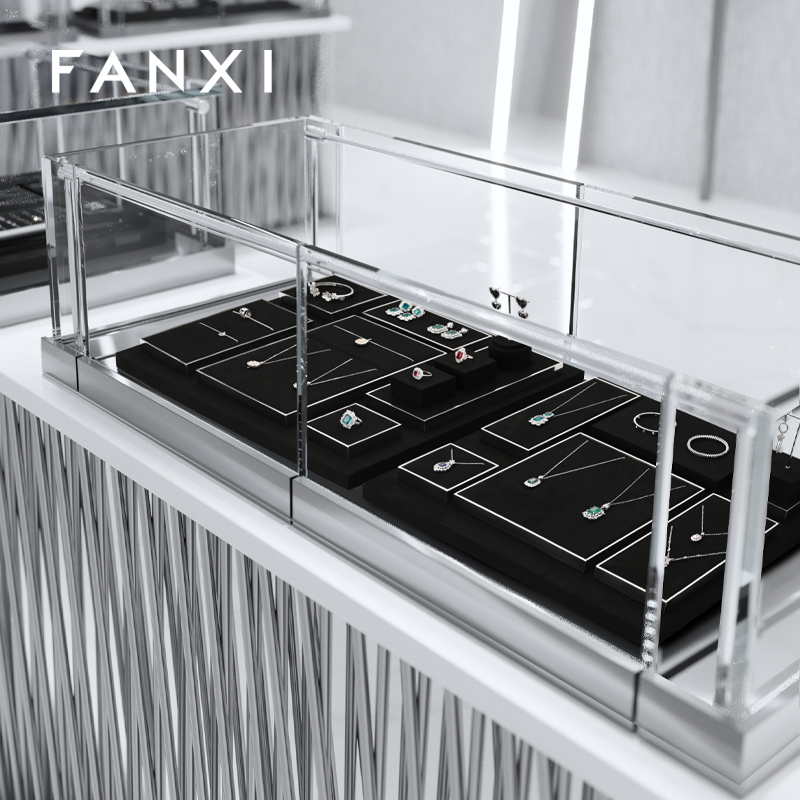 FANXI Customized Free Combination of Jewelry Display Present Bijoux Professionnel Microfiber Metal Black Base