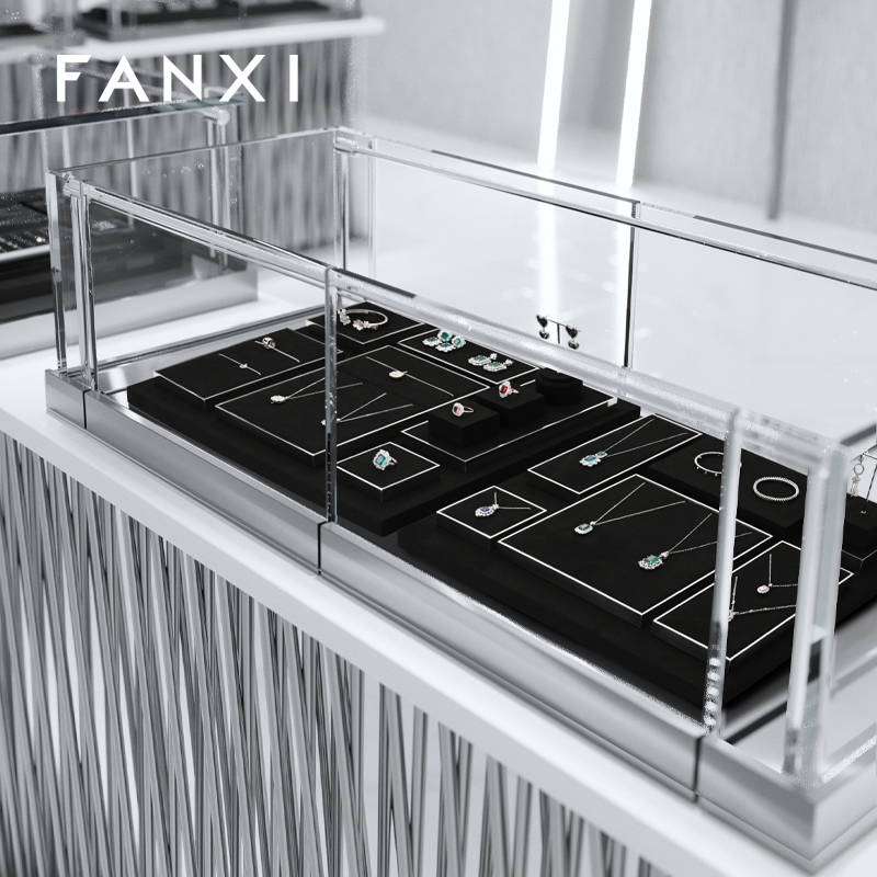 FANXI Customized Free Combination of Jewelry Display Present Bijoux Professionnel Microfiber Metal Black Base