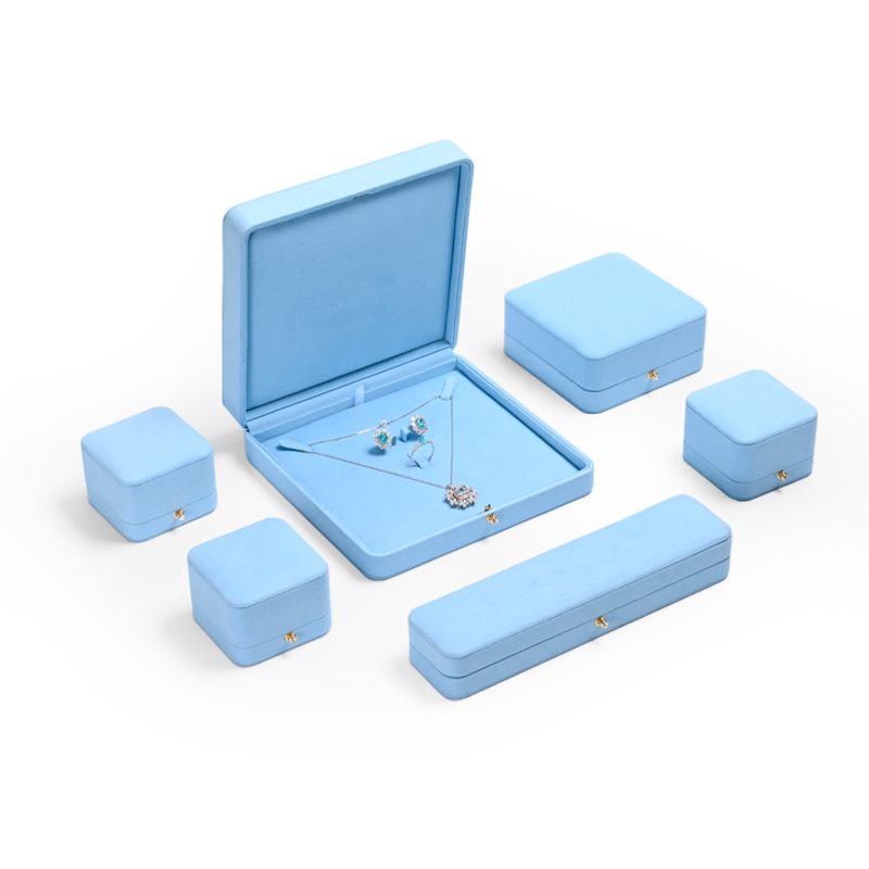 FANXI Custom Logo High Quality Luxury Sude Boxes Ring Necklace Bracelet Gift Blue Packaging Jewelry Box