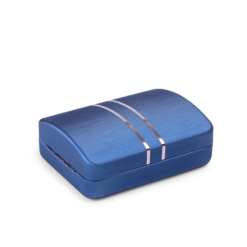 Fanxi New Design Popular Blue Pu Leather Cover Metal Jewelry Box Led Light with Soft Velvet Insert