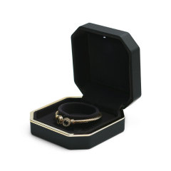 FANXI Hot Sale Luxury Black Rubber Paint and Microfiber Jewelry Box Bright Light Inside Hold Bracelet with Metal Edge
