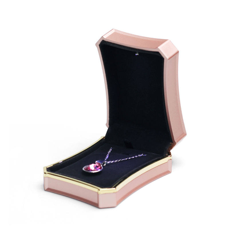 FANXI Rose Gold Touching Rubber Paint Jewellery Packaging Box With Metal Golden Rim For Necklace Pendant Luxury LED Jewelry Box