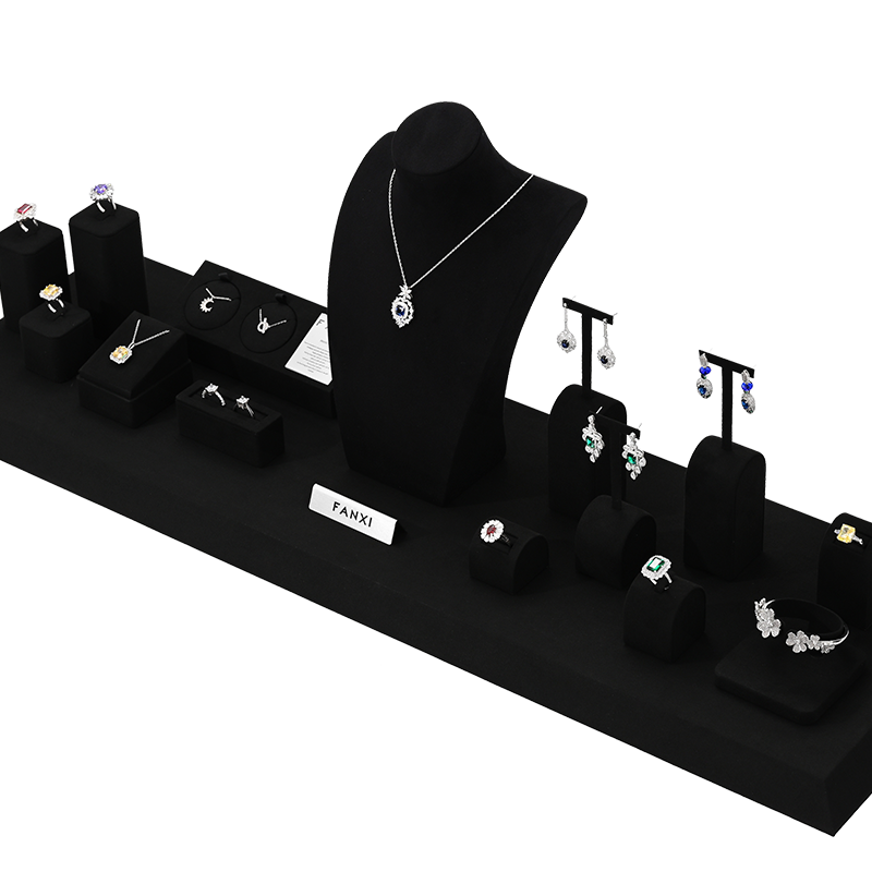 FANXI Present Bijoux Microfiber Black Luxury Jewellery Display Set Acrylic Jewelry Display Set