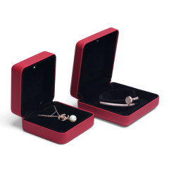 FANXI Customized Red PU Leather Black Microfiber Inside Ring Necklace Bracelet Pendant Packaging Boxes