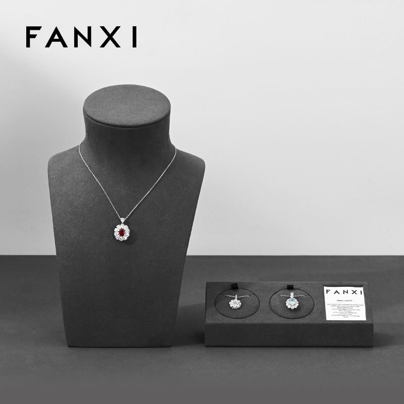 FANXI Unique Design Microfiber Jewelry Display Set Acrylic Jewelry Display for Branded Jewelers Jewelry Retail Stores