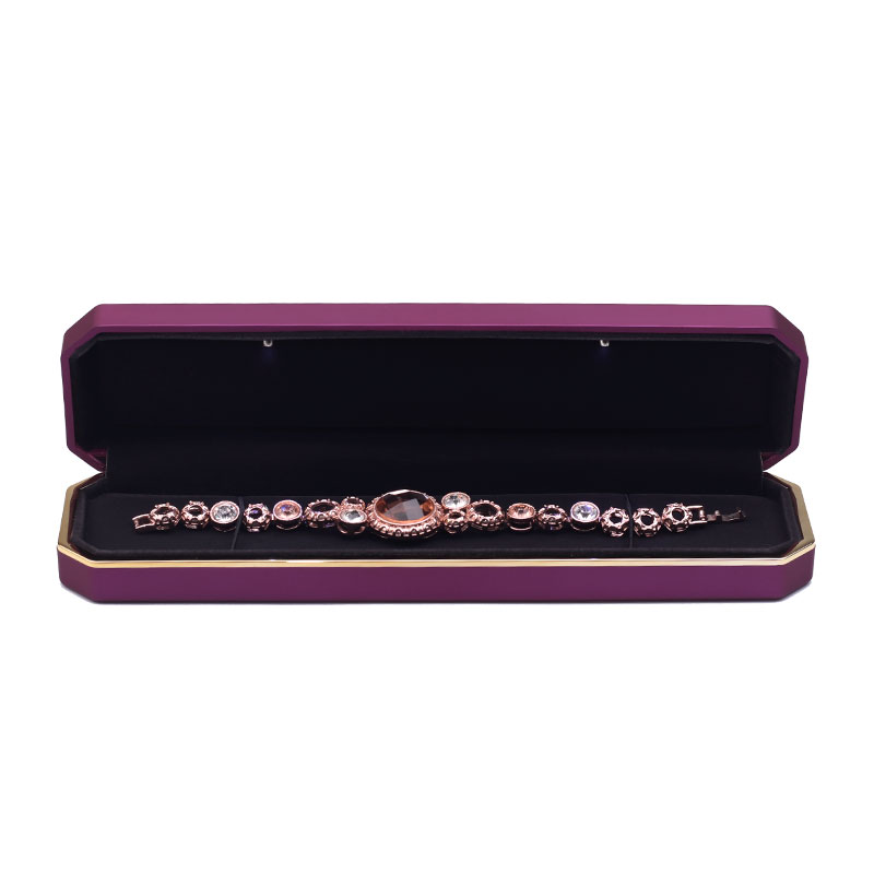 Fanxi Manufacturer Octagonal Shape Jewelry Box Luxury LED Light Jewelry Box Custom Logo Purple Jewelry Packaging Box For Pendant