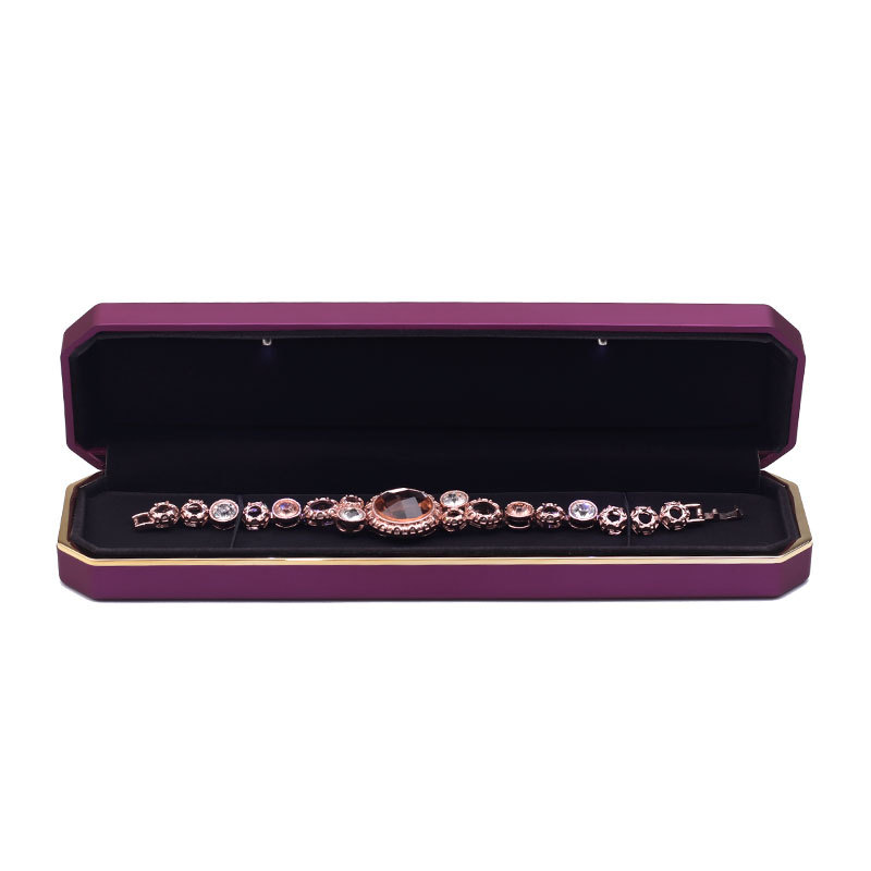 Fanxi Manufacturer Octagonal Shape Jewelry Box Luxury LED Light Jewelry Box Custom Logo Purple Jewelry Packaging Box For Pendant