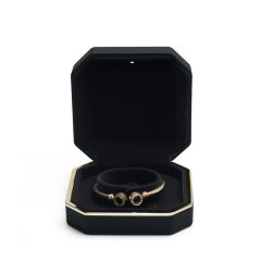 FANXI Hot Sale Luxury Black Rubber Paint and Microfiber Jewelry Box Bright Light Inside Hold Bracelet with Metal Edge