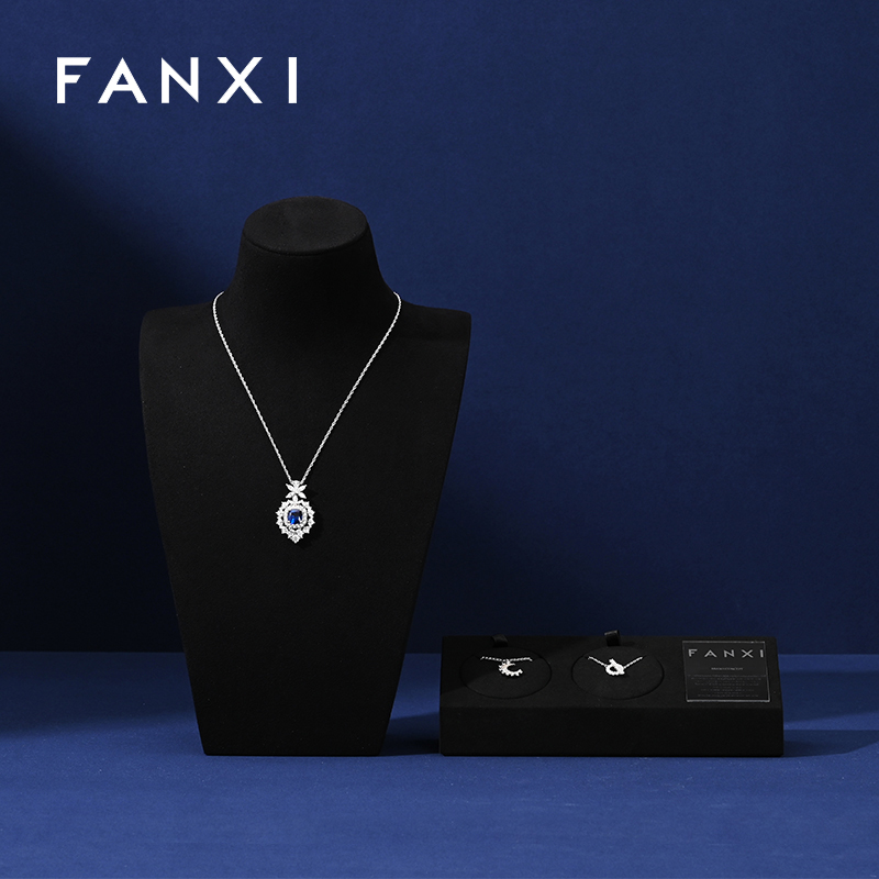 FANXI Present Bijoux Microfiber Black Luxury Jewellery Display Set Acrylic Jewelry Display Set
