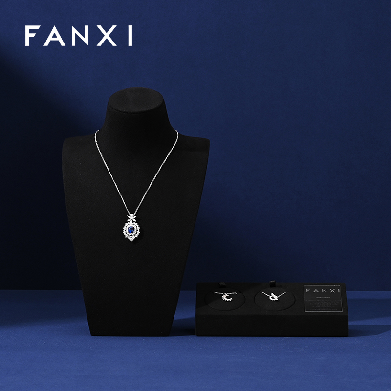 FANXI Present Bijoux Microfiber Black Luxury Jewellery Display Set Acrylic Jewelry Display Set