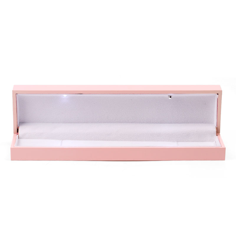 Fanxi Pu leather Velvet Jewelry Box Luxury Jewelry Packaging Box Custom Logo Wholesale Necklace Rings Bracelet Set Light Inside Pink Box Custom Logo