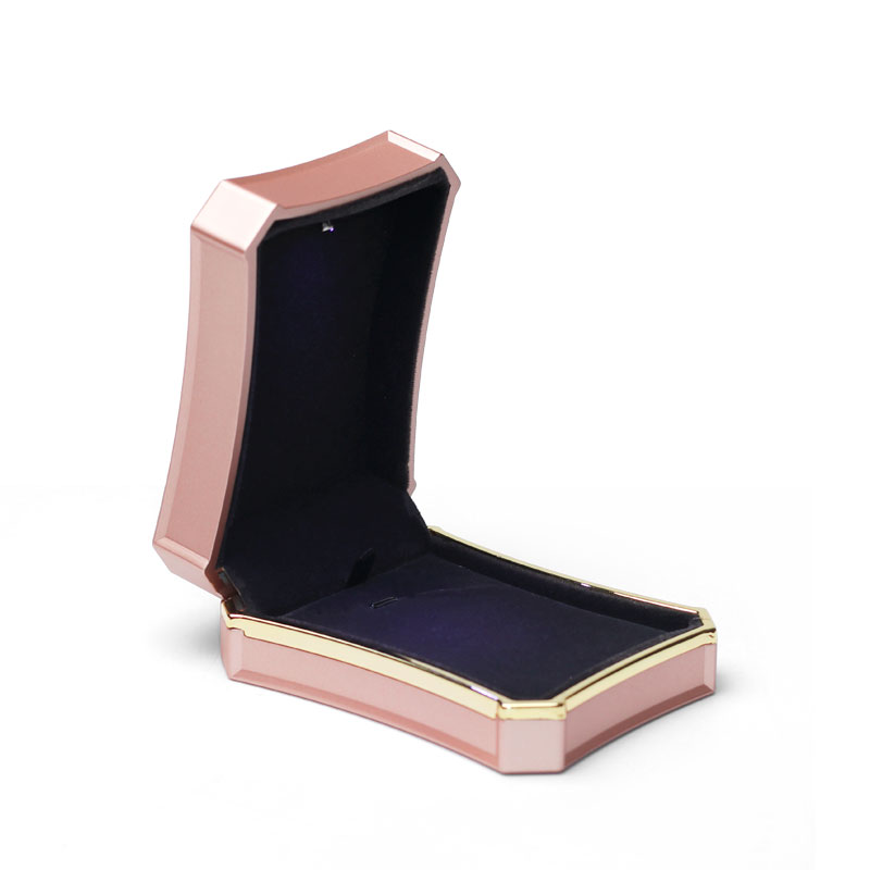 FANXI Rose Gold Touching Rubber Paint Jewellery Packaging Box With Metal Golden Rim For Necklace Pendant Luxury LED Jewelry Box