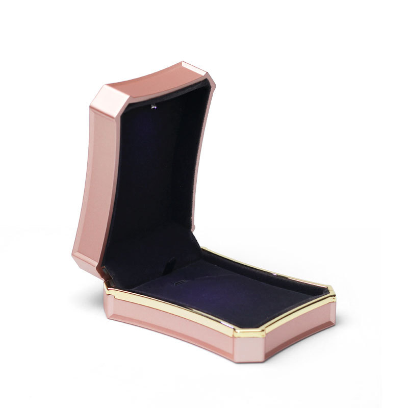 FANXI Rose Gold Touching Rubber Paint Jewellery Packaging Box With Metal Golden Rim For Necklace Pendant Luxury LED Jewelry Box