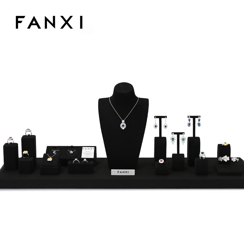 FANXI Present Bijoux Microfiber Black Luxury Jewellery Display Set Acrylic Jewelry Display Set