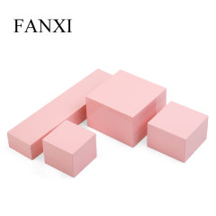Fanxi Pu leather Velvet Jewelry Box Luxury Jewelry Packaging Box Custom Logo Wholesale Necklace Rings Bracelet Set Light Inside Pink Box Custom Logo
