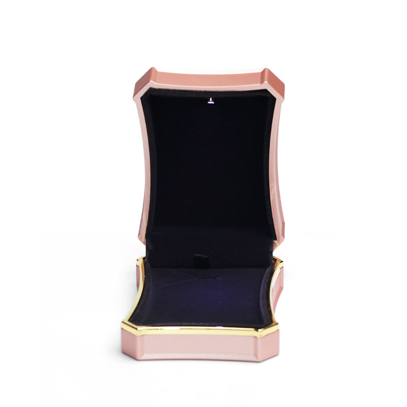 FANXI Rose Gold Touching Rubber Paint Jewellery Packaging Box With Metal Golden Rim For Necklace Pendant Luxury LED Jewelry Box