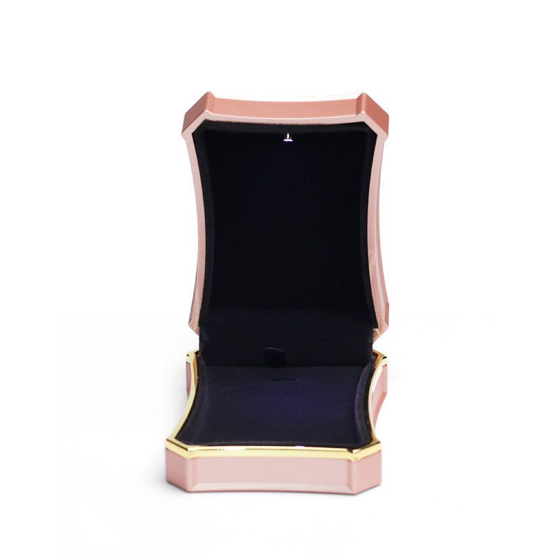 FANXI Rose Gold Touching Rubber Paint Jewellery Packaging Box With Metal Golden Rim For Necklace Pendant Luxury LED Jewelry Box