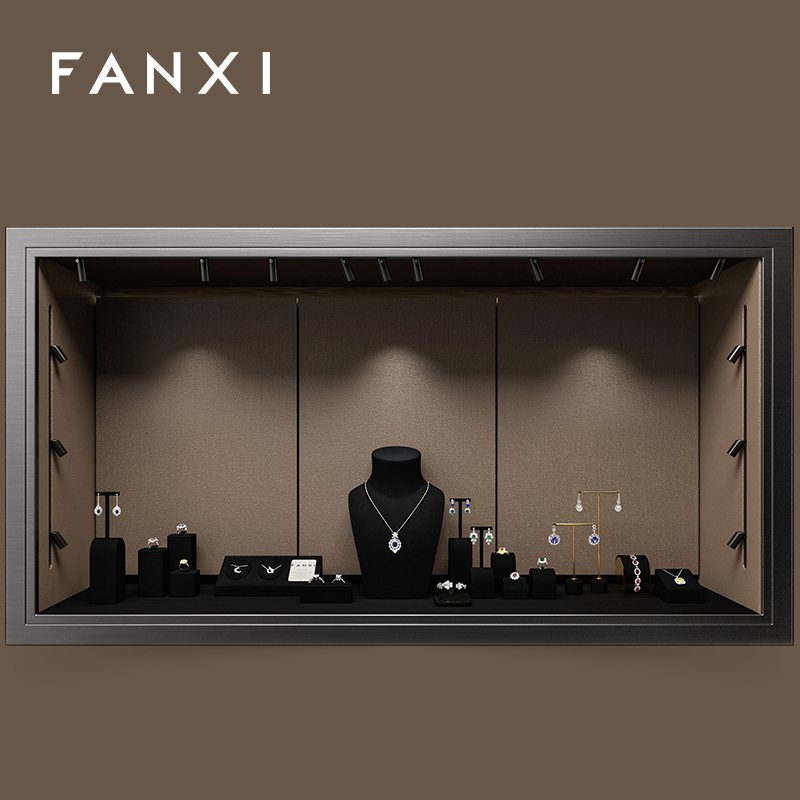 FANXI Present Bijoux Microfiber Black Luxury Jewellery Display Set Acrylic Jewelry Display Set