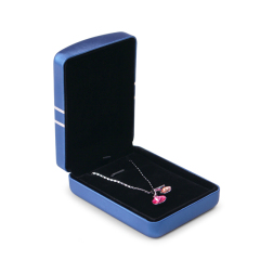 Fanxi New Design Popular Blue Pu Leather Cover Metal Jewelry Box Led Light with Soft Velvet Insert