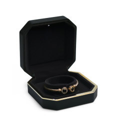 FANXI Hot Sale Luxury Black Rubber Paint and Microfiber Jewelry Box Bright Light Inside Hold Bracelet with Metal Edge