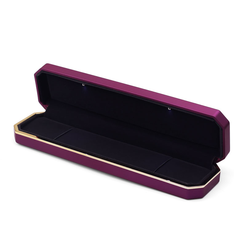 Fanxi Manufacturer Octagonal Shape Jewelry Box Luxury LED Light Jewelry Box Custom Logo Purple Jewelry Packaging Box For Pendant