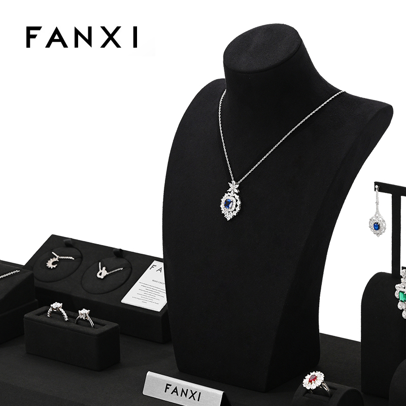 FANXI Present Bijoux Microfiber Black Luxury Jewellery Display Set Acrylic Jewelry Display Set