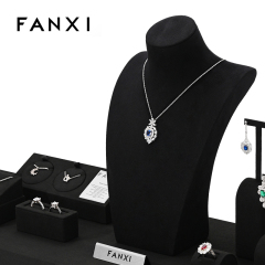FANXI Present Bijoux Microfiber Black Luxury Jewellery Display Set Acrylic Jewelry Display Set