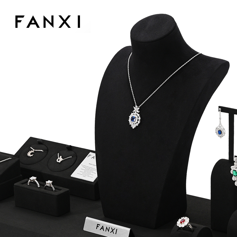 FANXI Present Bijoux Microfiber Black Luxury Jewellery Display Set Acrylic Jewelry Display Set