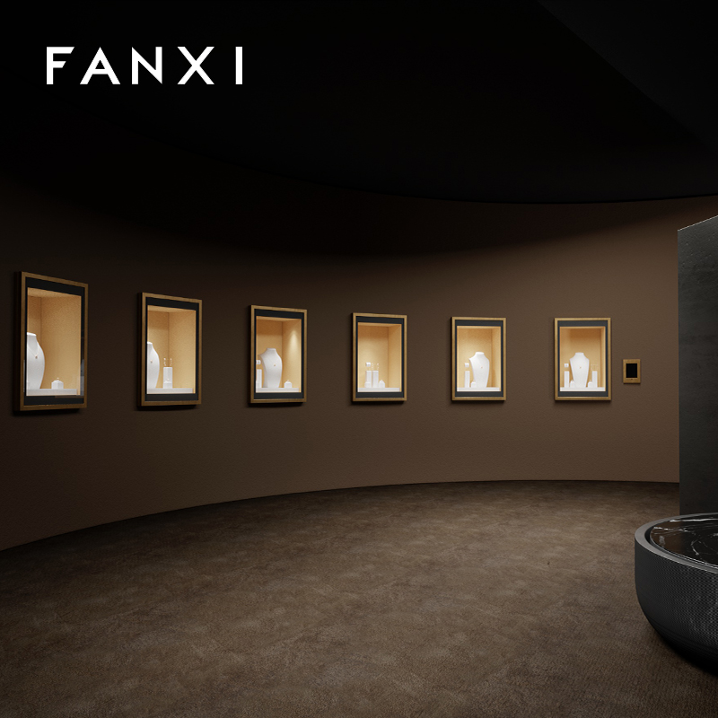 FANXI High-end Custom White Luxury Jewellery Display Stand Holder Bracelet Necklace Ring Earring Holder PU Leather Metal Jewelry Display Stand Set