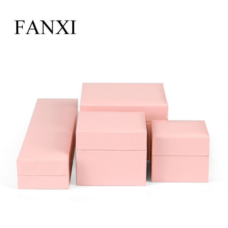 Fanxi Accept Customized Logo Pink PU Leather Microfiber Jewelry Packaging Box