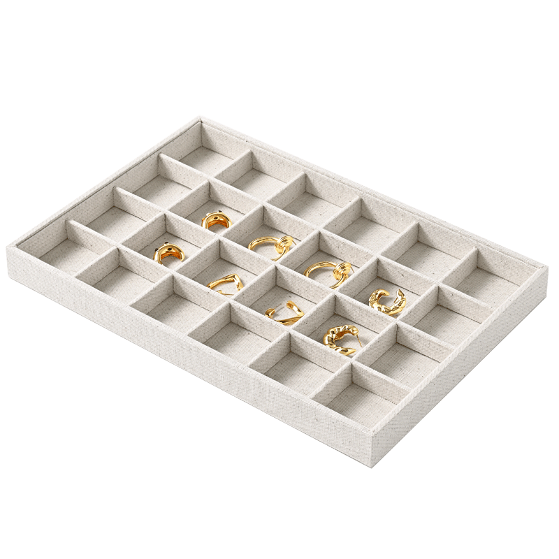 FANXI Custom Elegant Beige Linen Jewelry Tray 35 Cm Stackable Bracelet Necklace Ring Display Tray For Jewelry Showcase