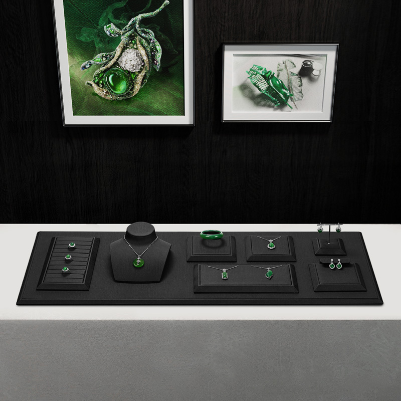 FANXI New Model Jewelry Display Sets With Black Pu Leather For Ring Earring Window Display Sets