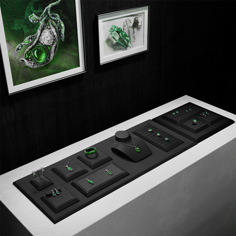 FANXI New Model Jewelry Display Sets With Black Pu Leather For Ring Earring Window Display Sets