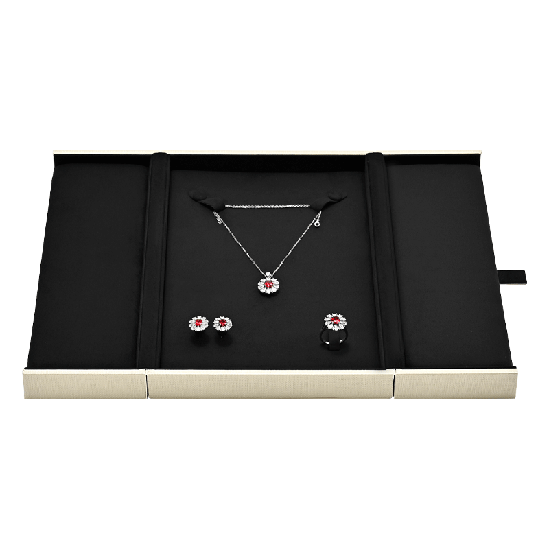 H19801 Jewelry Box Beige Leather Jewelry Packaging Box Ring Earring Necklace Box