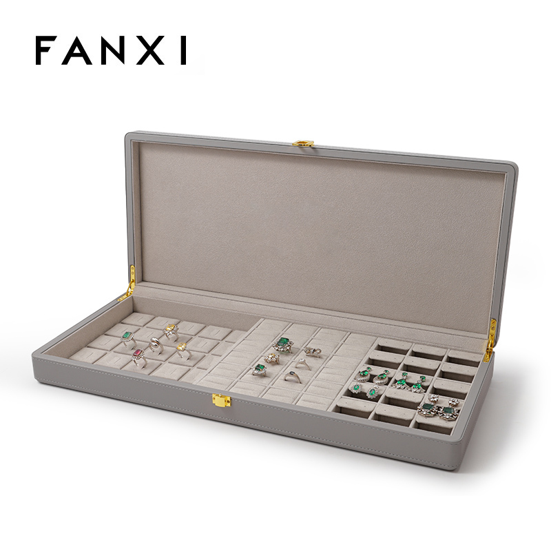 Grey Leather Wholesale Necklace Ring Watch Earring Jewelry Organizer Gift Jewelry Storage Box