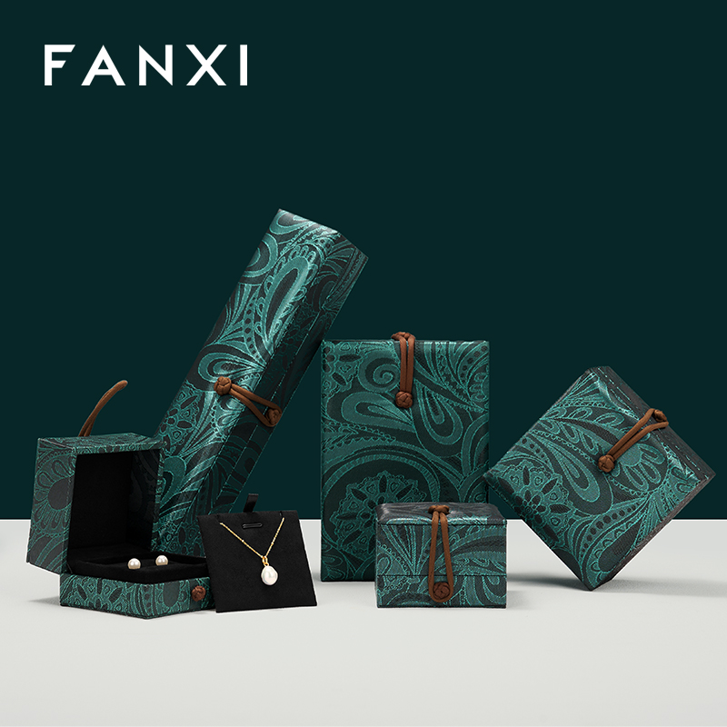 FANXI Custom vintage Embroidered brocade blackish green Jewellery Boxes Sinicism for Ring Necklace Gift Packaging Jewelry Box