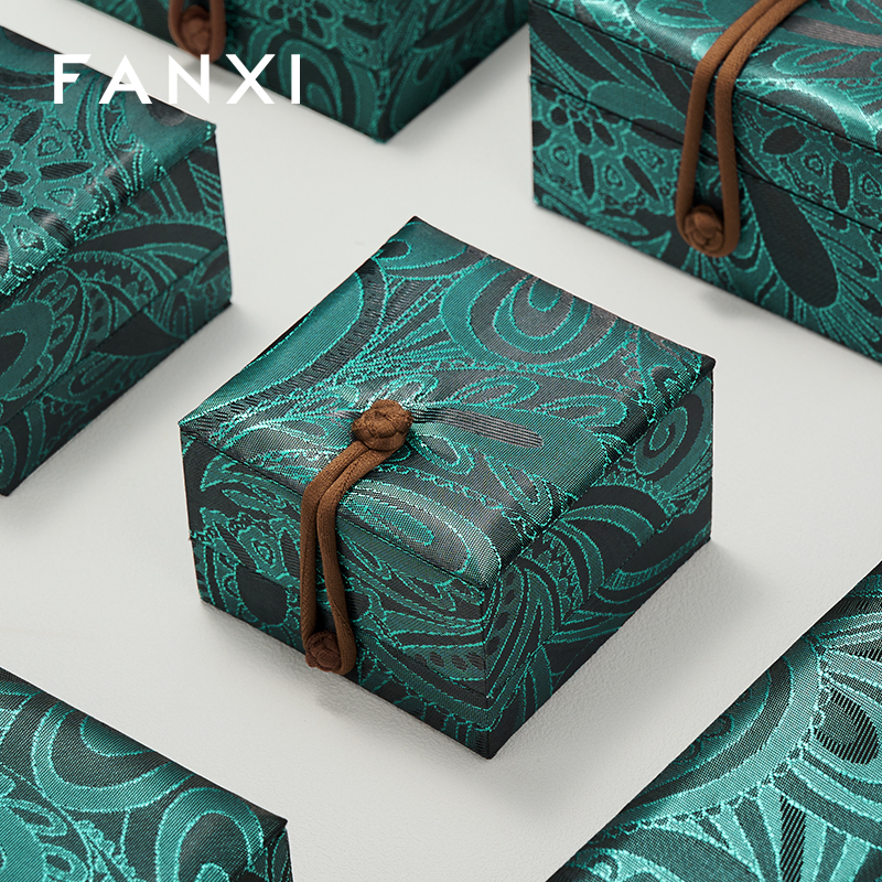 FANXI Custom vintage Embroidered brocade blackish green Jewellery Boxes Sinicism for Ring Necklace Gift Packaging Jewelry Box