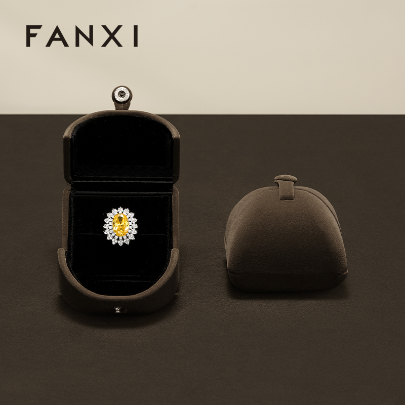 FANXI exquisite coffee color velvet jewelry box button gift box for engagement wedding box jewelry